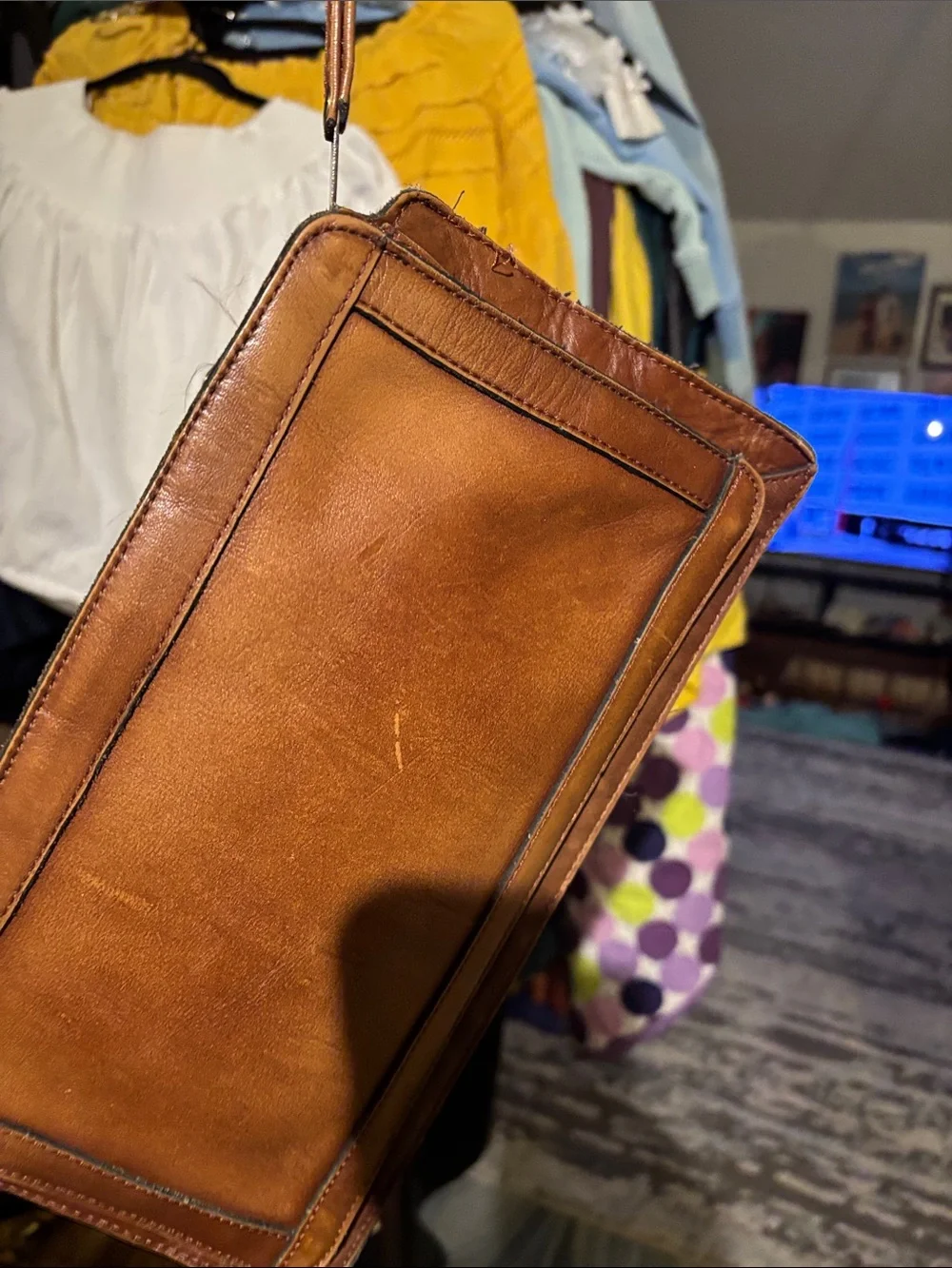 Men's Chestnut Leather Dual-Zip Briefcase Shoulder Bag